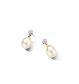 zoetwaterparel oorringen 18kt briljant